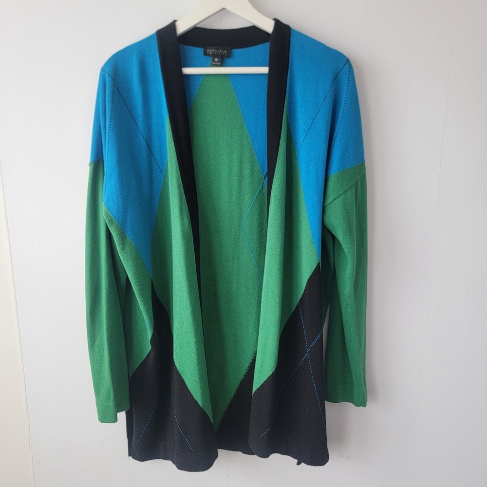 Carlisle Women's Knit Open Colorblock Cardigan size M Retro Geometric Artsy